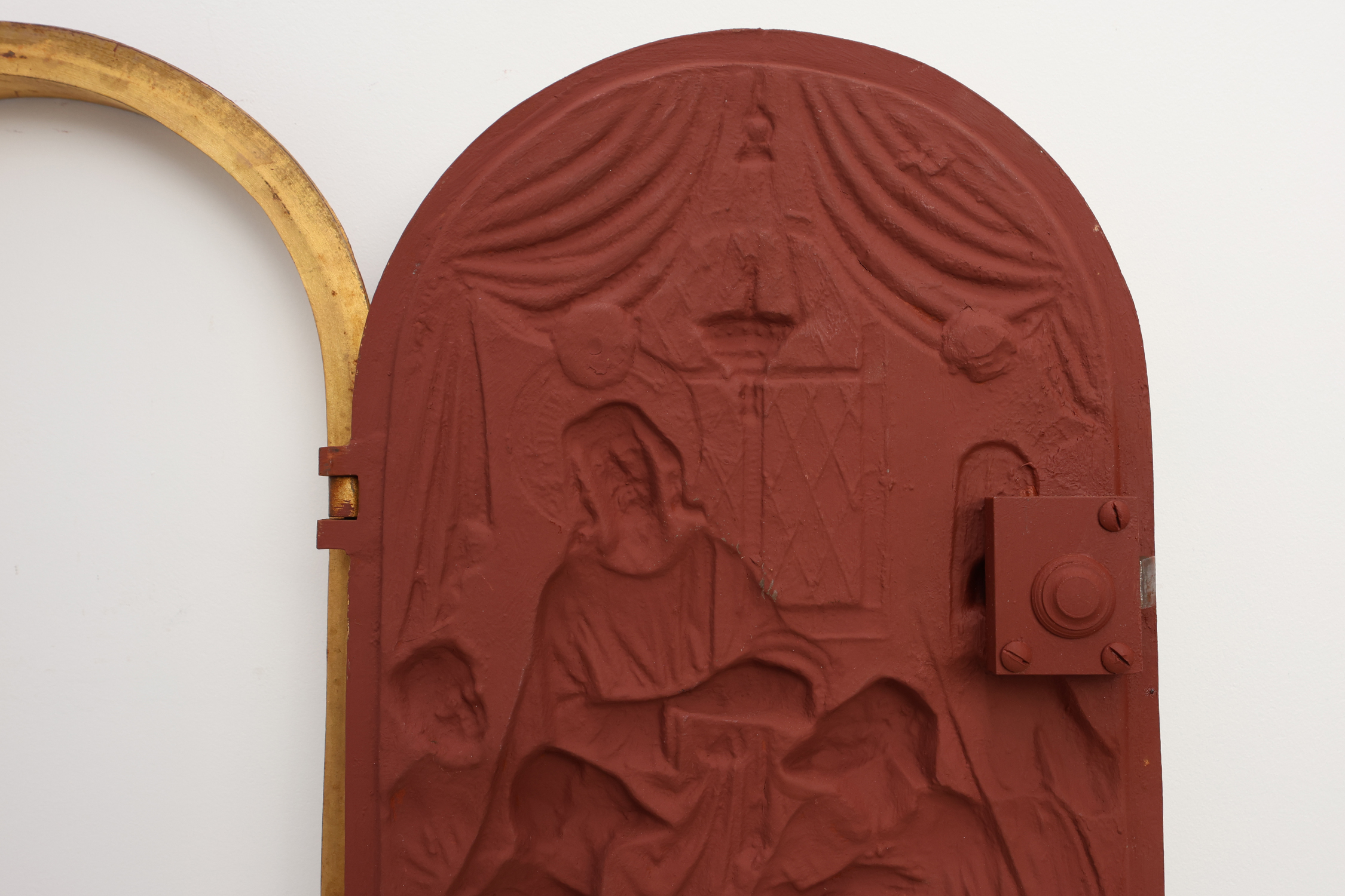 Neo‑Gothic Tabernacle Door with Gilded Bronze Last Supper Plaque, France ca. 1880thumbnail